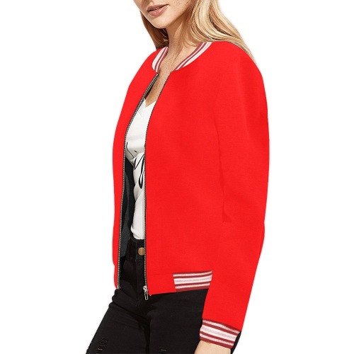 Merry Christmas Red Solid Color All Over Print Bomber Jacket for Women (Model H21)