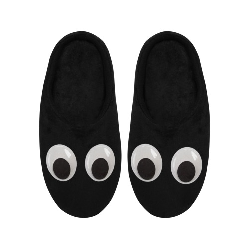 Large Funny Googly Eyes Women's Non-Slip Cotton Slippers (Model 0602)