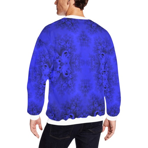 Midnight Blue Gardens Frost Fractal All Over Print Crewneck Sweatshirt for Men (Model H18)