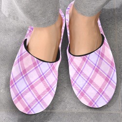 Pastel Baby Girl Plaid Men's Cotton Slippers (Model 0601)