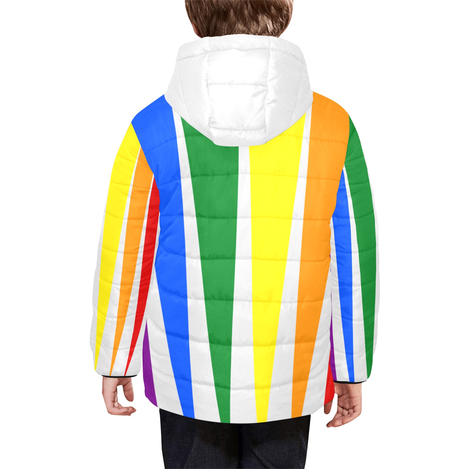 Pride Flag Colors White Kids' Padded Hooded Jacket (Model H45)