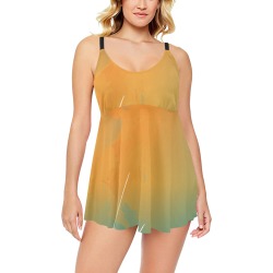 Sunset Colorful Chest Pleat Swim Dress (Model S31)