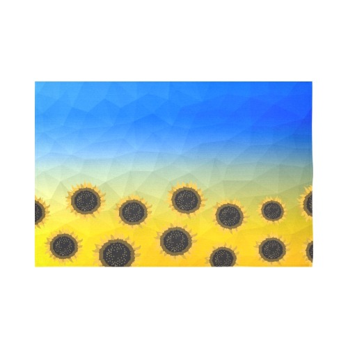 Ukraine yellow blue geometric mesh pattern Sunflowers Cotton Linen Wall Tapestry 90"x 60"