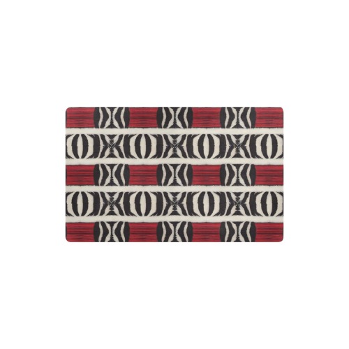 repeating pattern black and white zebra print with red Kitchen Mat 32"x20"