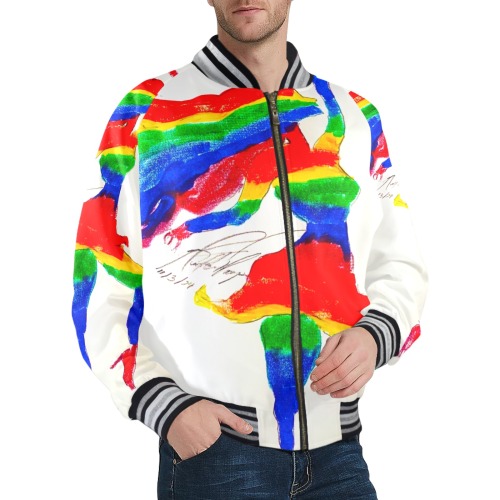 rainbow silhouette Men's Striped Trim Bomber Jacket (Model H21)