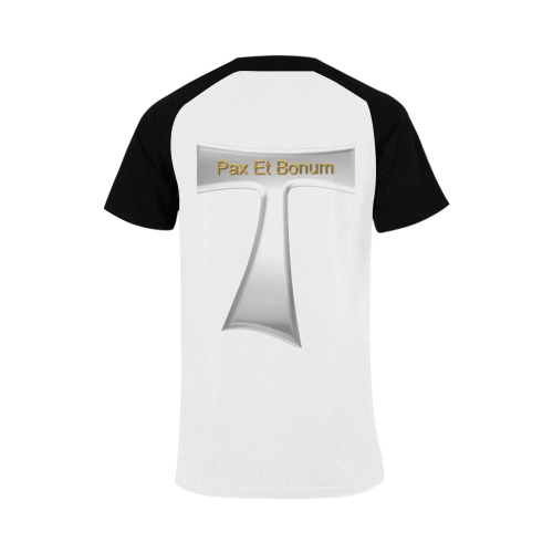 Franciscan Tau Cross Pax Et Bonum Silver Metallic Men's Raglan T-shirt (USA Size) (Model T11)