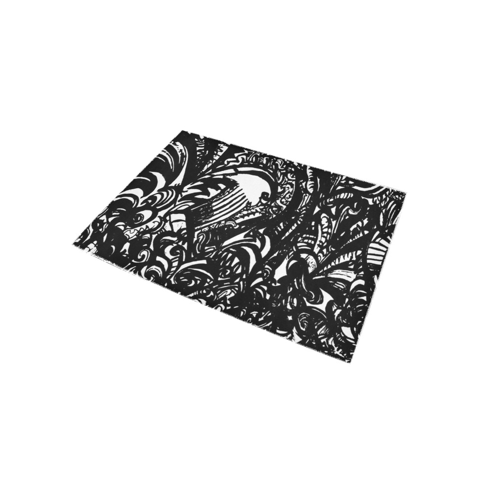Black and White Abstract Graffiti Area Rug 5'x3'3''