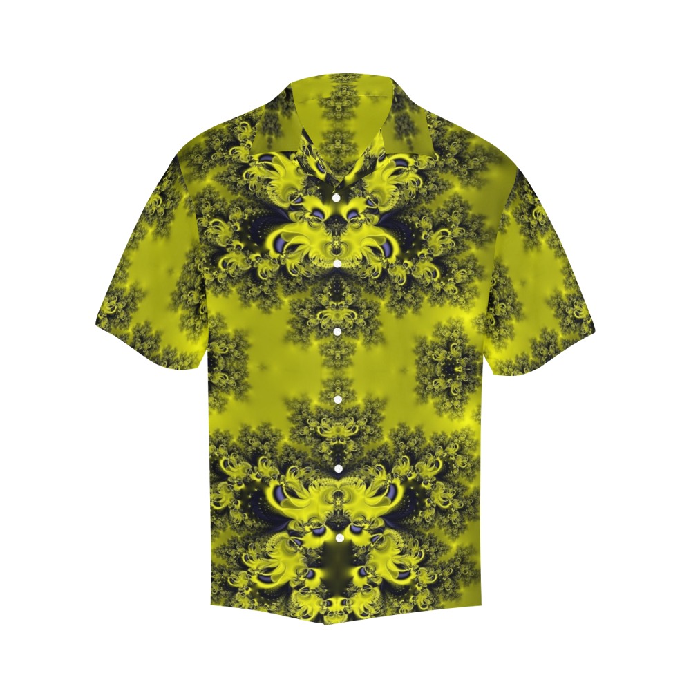 Summer Sunflowers Frost Fractal Hawaiian Shirt with Merged Design (Model T58)