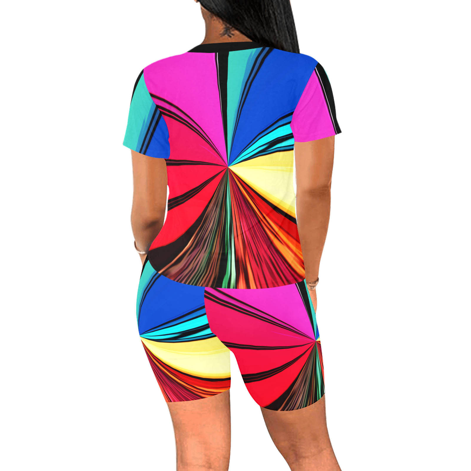 Colorful Rainbow Vortex 608 Women's Short Yoga Set