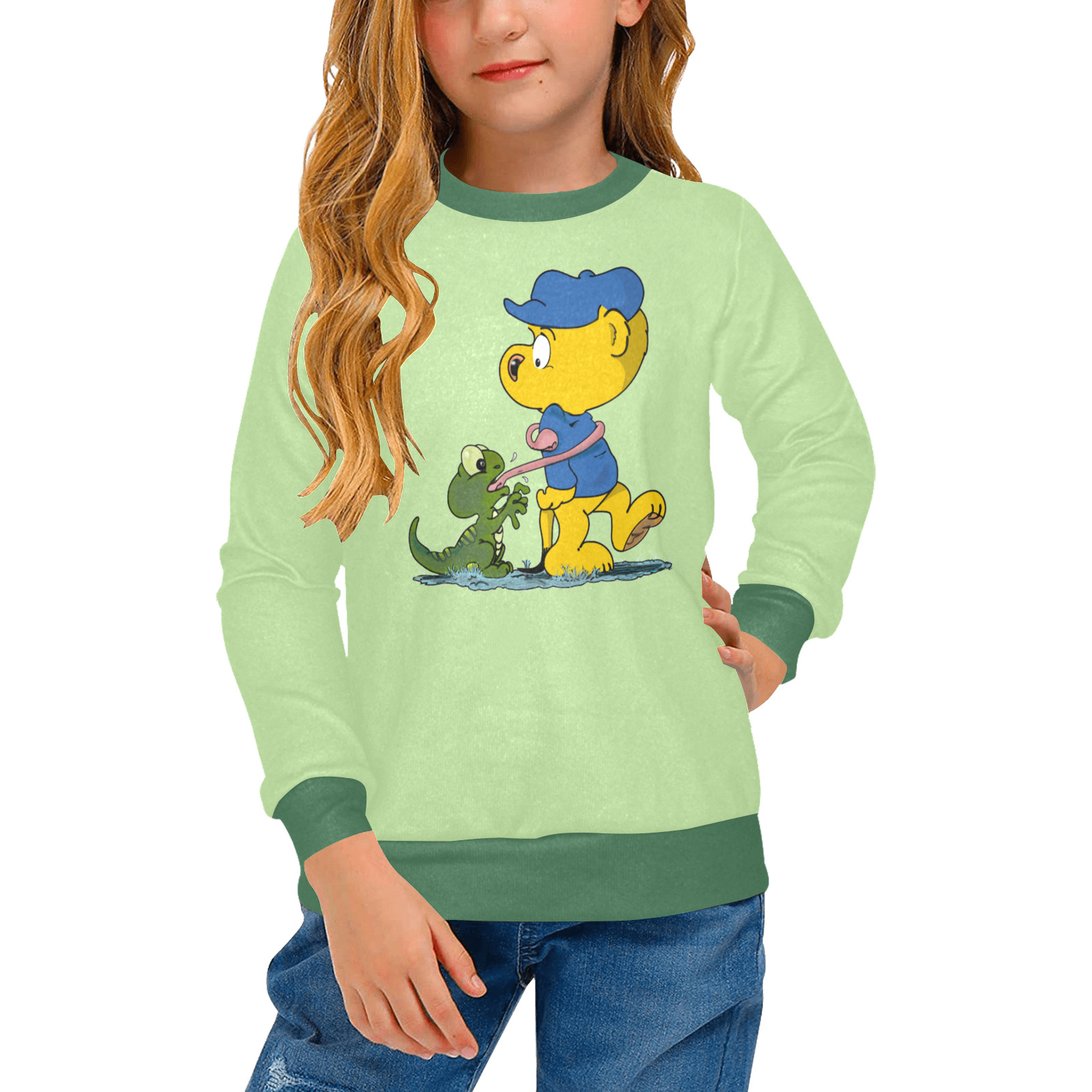 Ferald and The Baby Lizard Girls' All Over Print Crew Neck Sweater (Model H49)