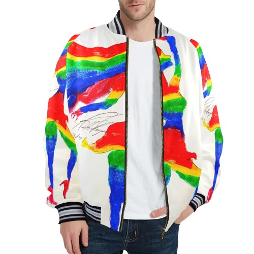 rainbow silhouette Men's Striped Trim Bomber Jacket (Model H21)