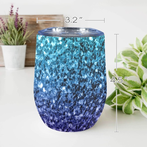 Aqua blue ombre faux glitter sparkles beautiful girly shiny bling design for her 12oz Wine Tumbler