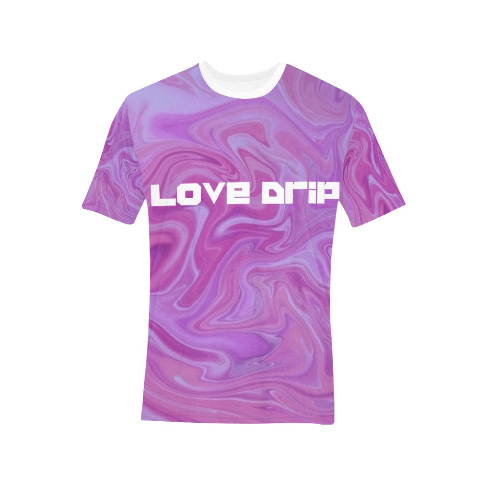 Pink Love Drip Tee Men's All Over Print T-Shirt (Solid Color Neck) (Model T63)