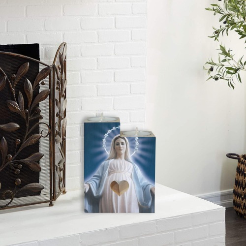 The Virgin Mary Wooden Candle Holder (Without Candle)