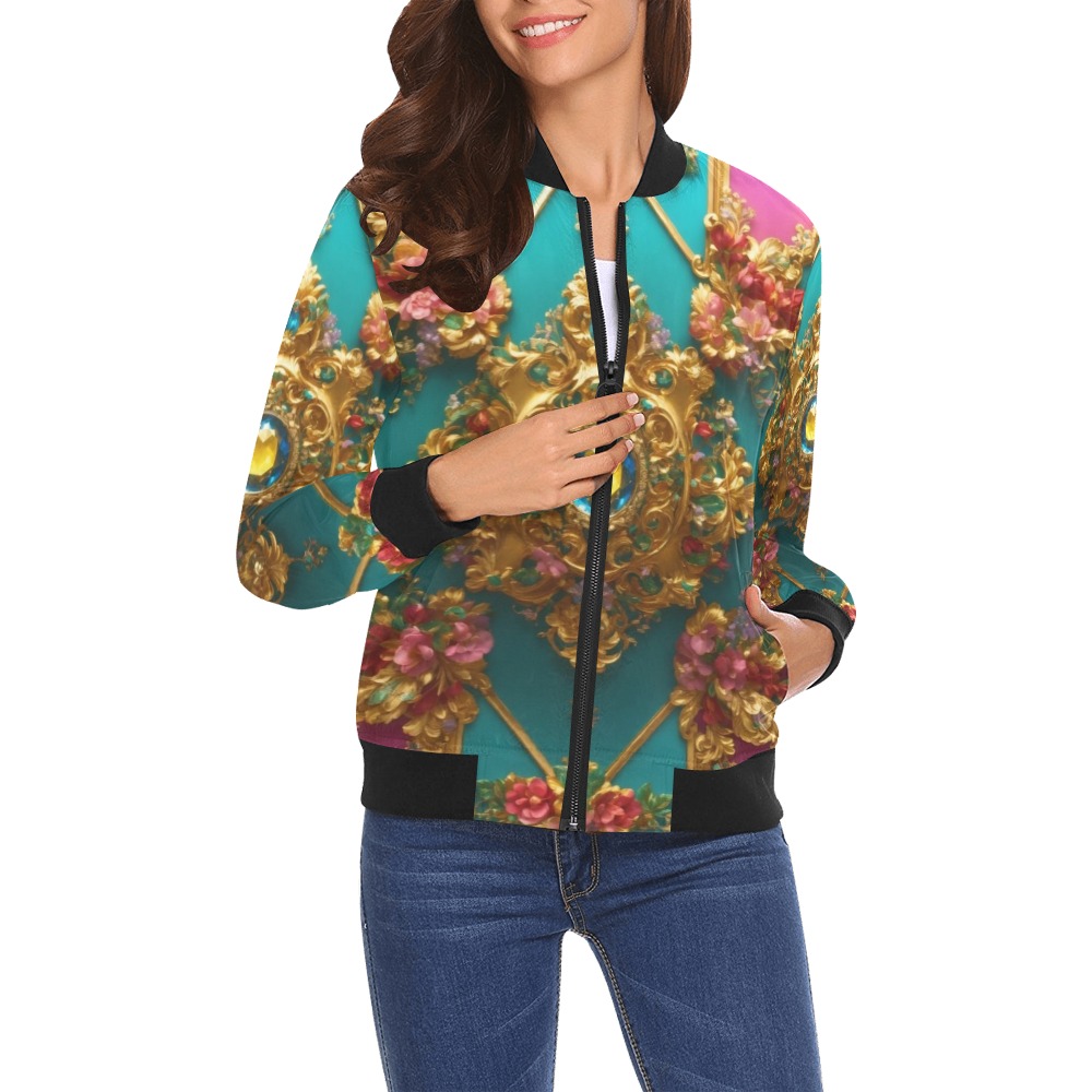 awesome elegant elaborate complex collectable Fly All Over Print Bomber Jacket for Women (Model H19)