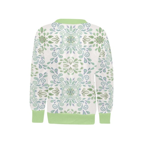 Blue and Green watercolor pattern on green Girls' All Over Print Crew Neck Sweater (Model H49)