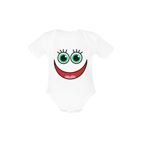 Don’t Worry Be Happy Cartoon Face Baby Powder Organic Short Sleeve One Piece (Model T28)