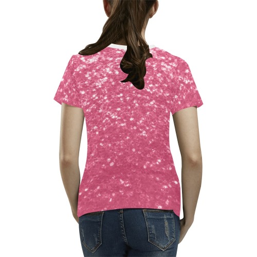 Magenta light pink red faux sparkles glitter All Over Print T-Shirt for Women (USA Size) (Model T40)