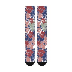 Blue garden paint blooms-1 Over-The-Calf Socks