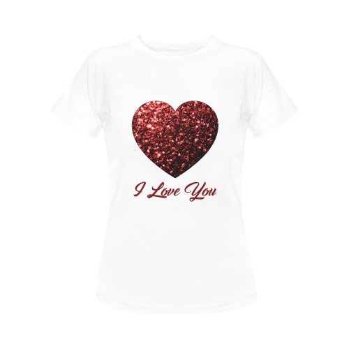 Red sparkles heart faux glitter Valentines Day love Women's T-Shirt in USA Size (Front Printing Only)