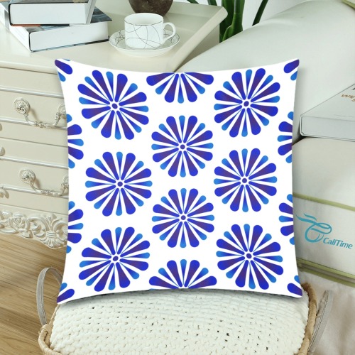 Blue and White Decorative Custom Zippered Pillow Cases 18"x 18" (Twin Sides) (Set of 2)