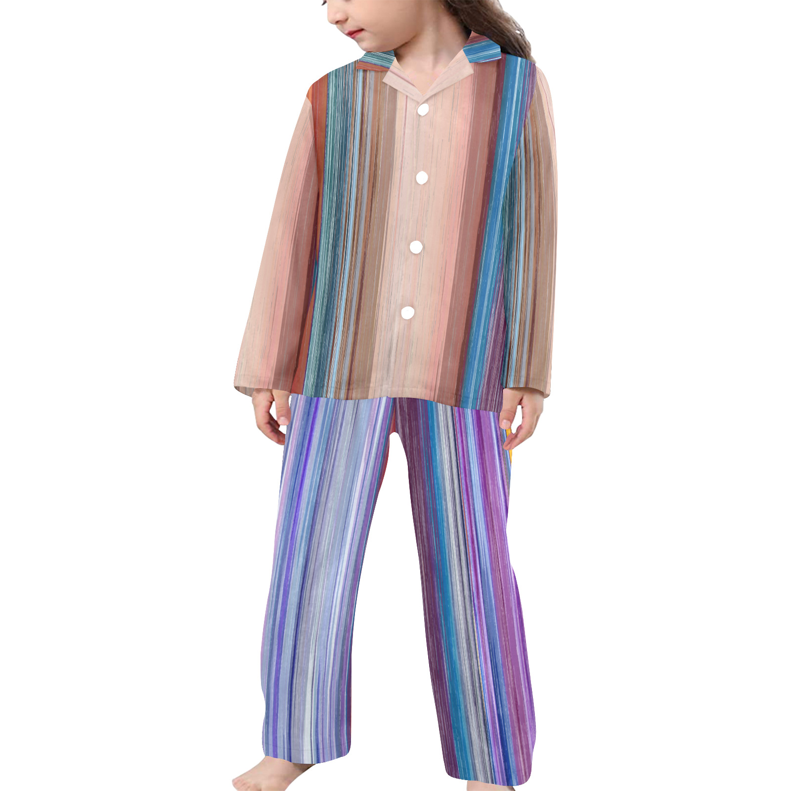 Altered Colours 1537 Little Girls' V-Neck Long Pajama Set