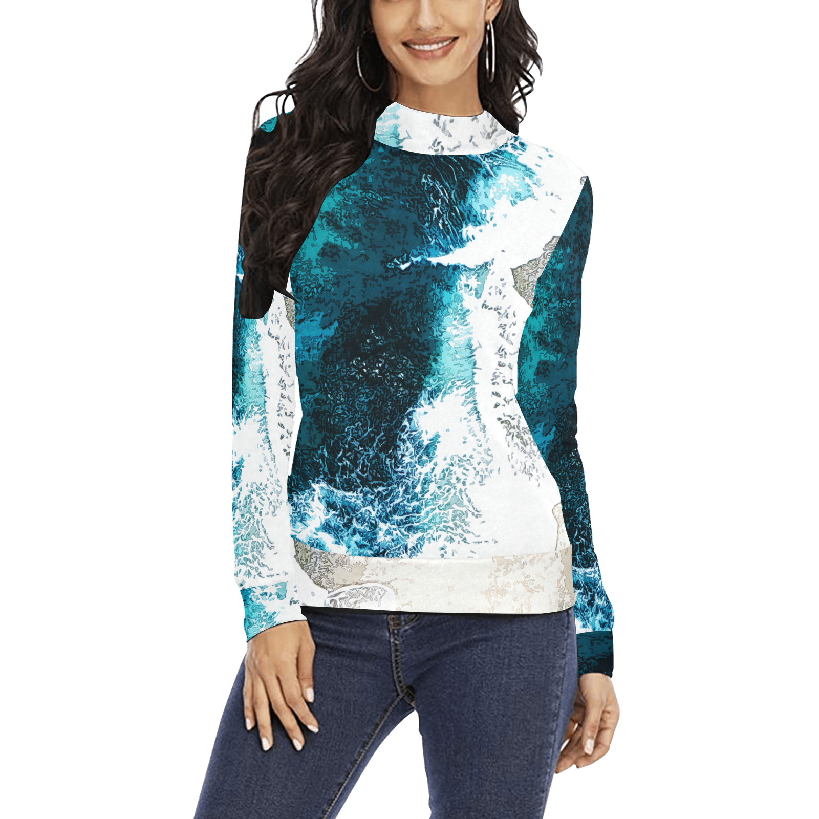 Ocean And Beach Women's All Over Print Mock Neck Sweatshirt (Model H43)