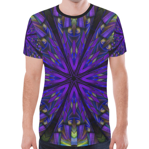 Green and Purple Fractal Mandala New All Over Print T-shirt for Men (Model T45)