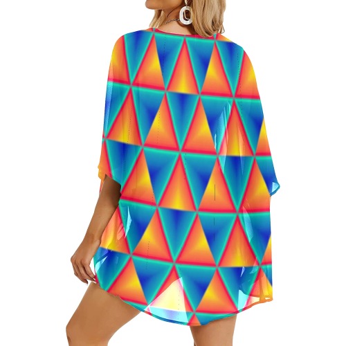 Neon triangles kimono Women's Kimono Chiffon Cover Ups (Model H51)