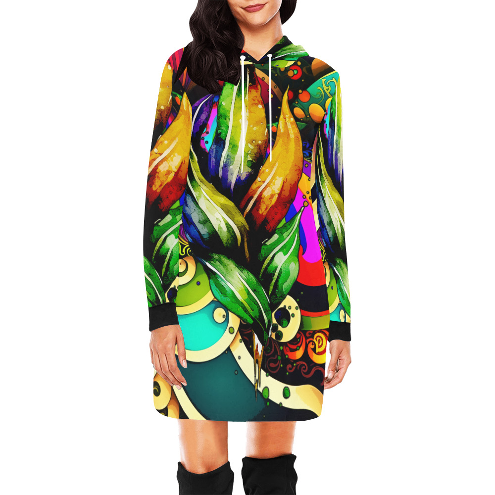 Mardi Gras Colorful New Orleans All Over Print Hoodie Mini Dress (Model H27)