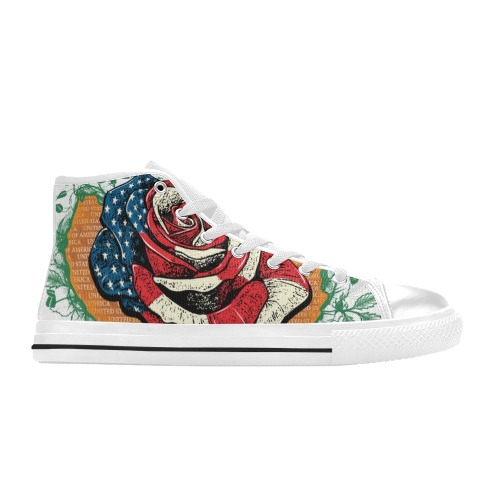 American Flag Rose Flowers Floral USA Independence Day Women's Classic High Top Canvas Shoes (Model 017)