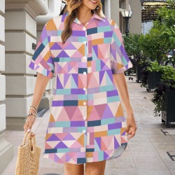 Colorful geometric shapes PTTN24 Short Sleeve Button Front Shirt Dress