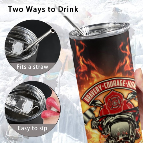 Firefighter STRAIGHT 20oz Tumbler 20oz Tall Skinny Tumbler with Lid and Straw