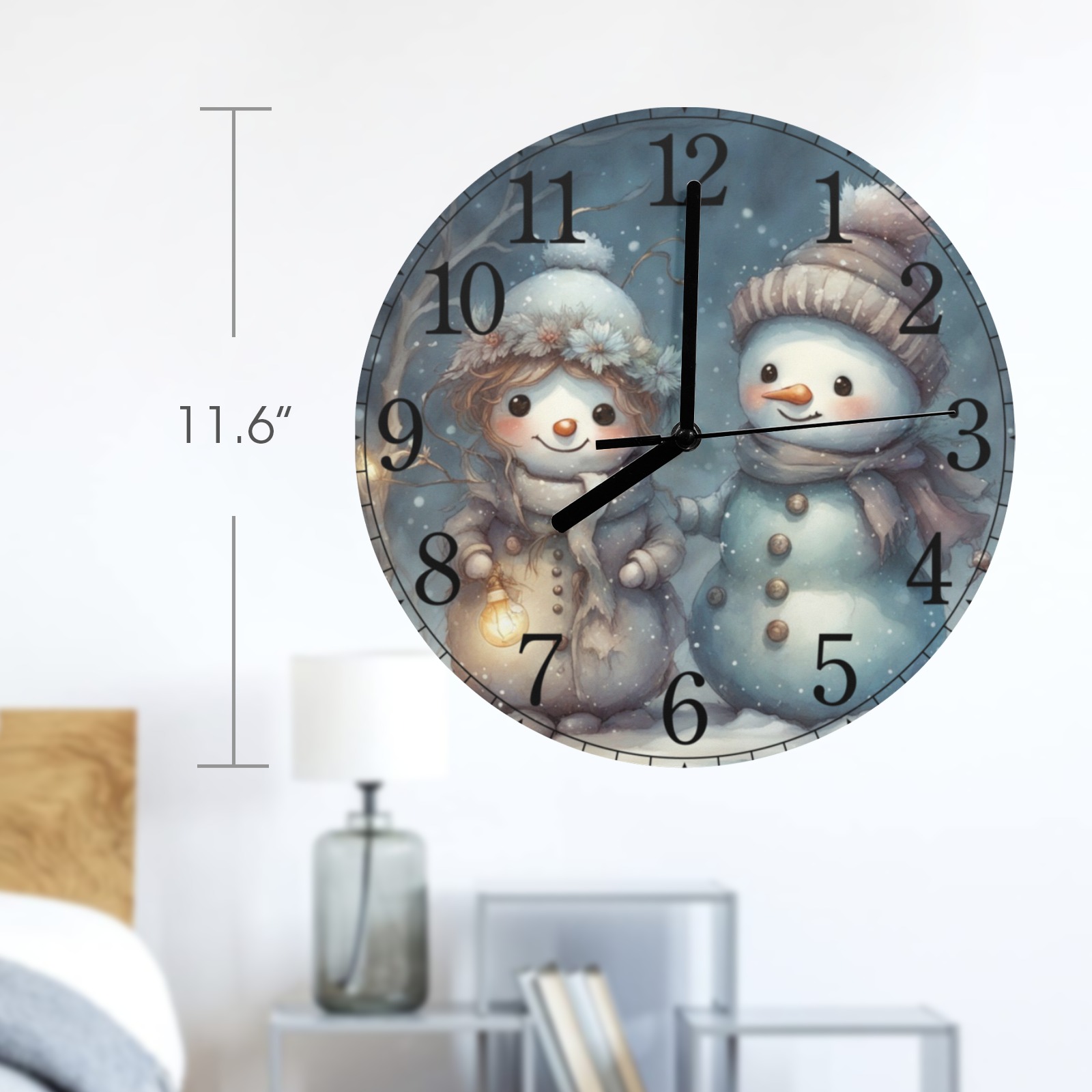 Snowman Couple MDF Wall Clock