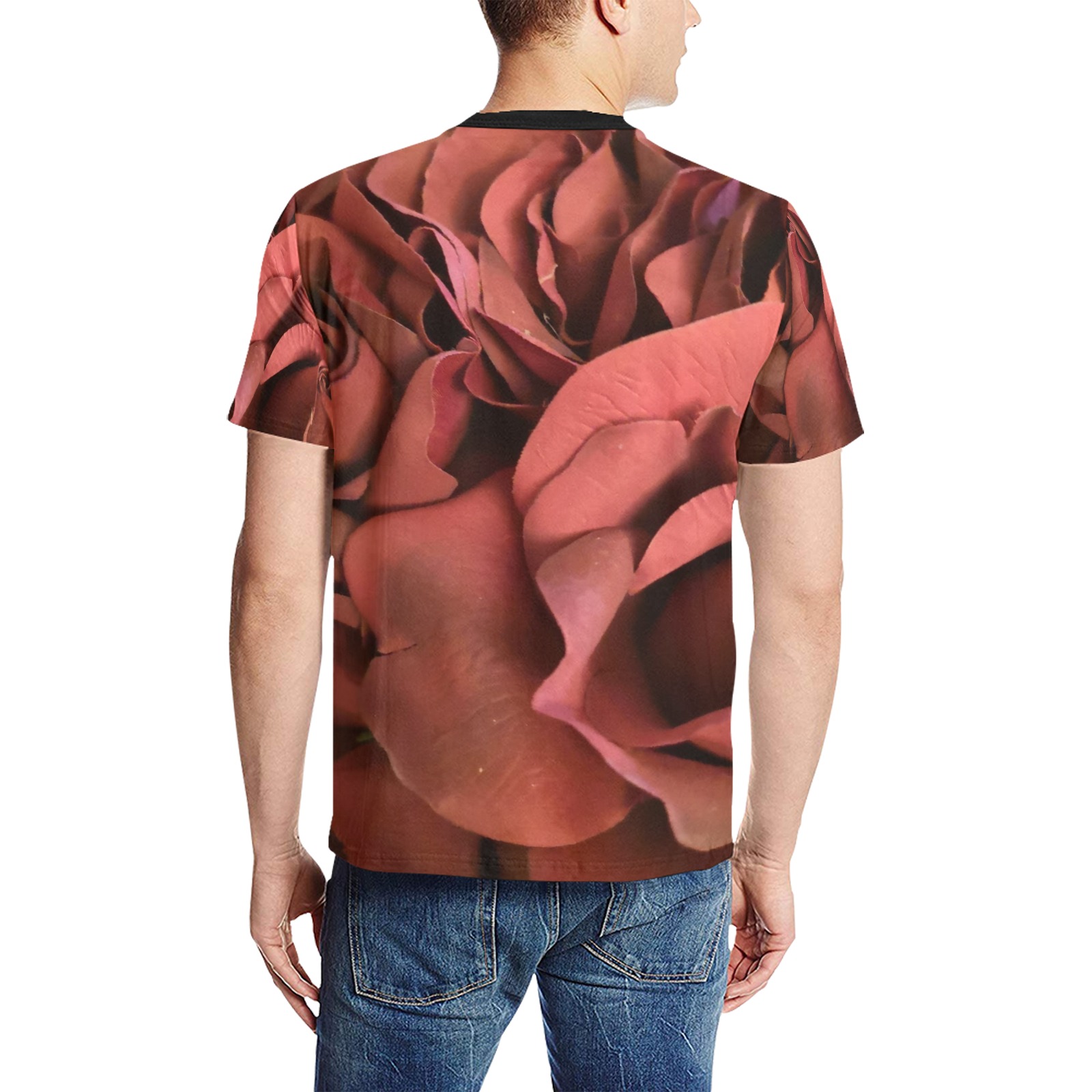 red roses Men's All Over Print T-Shirt (Solid Color Neck) (Model T63)