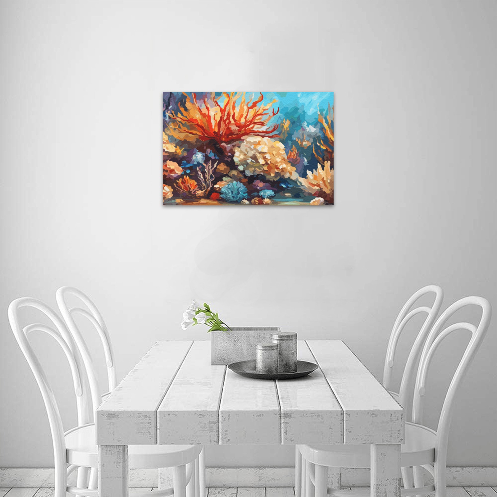 Bunch of colorful corals on the ocean coral reef. Upgraded Canvas Print 18"x12"