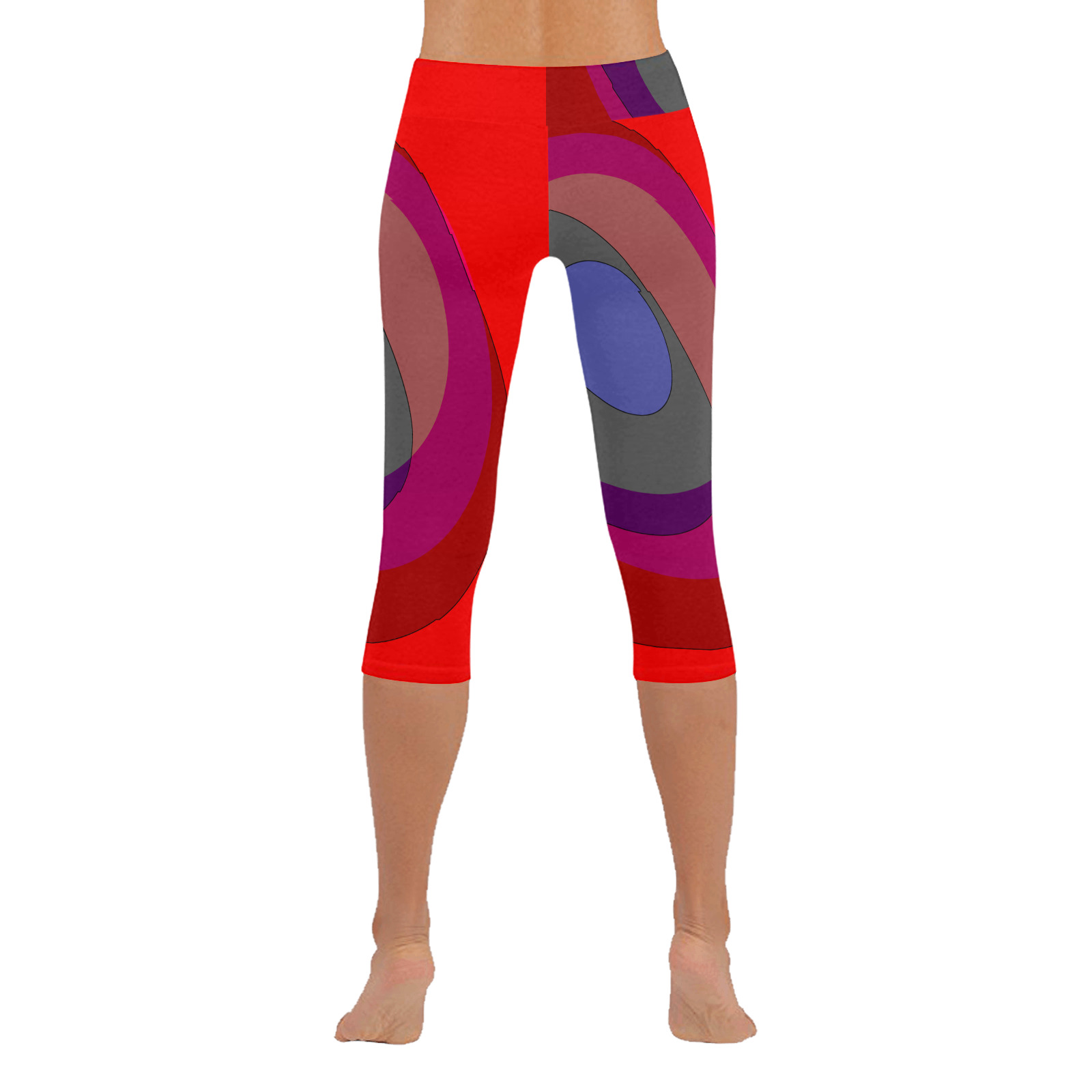 Red Abstract 714 Women's Low Rise Capri Leggings (Invisible Stitch) (Model L08)