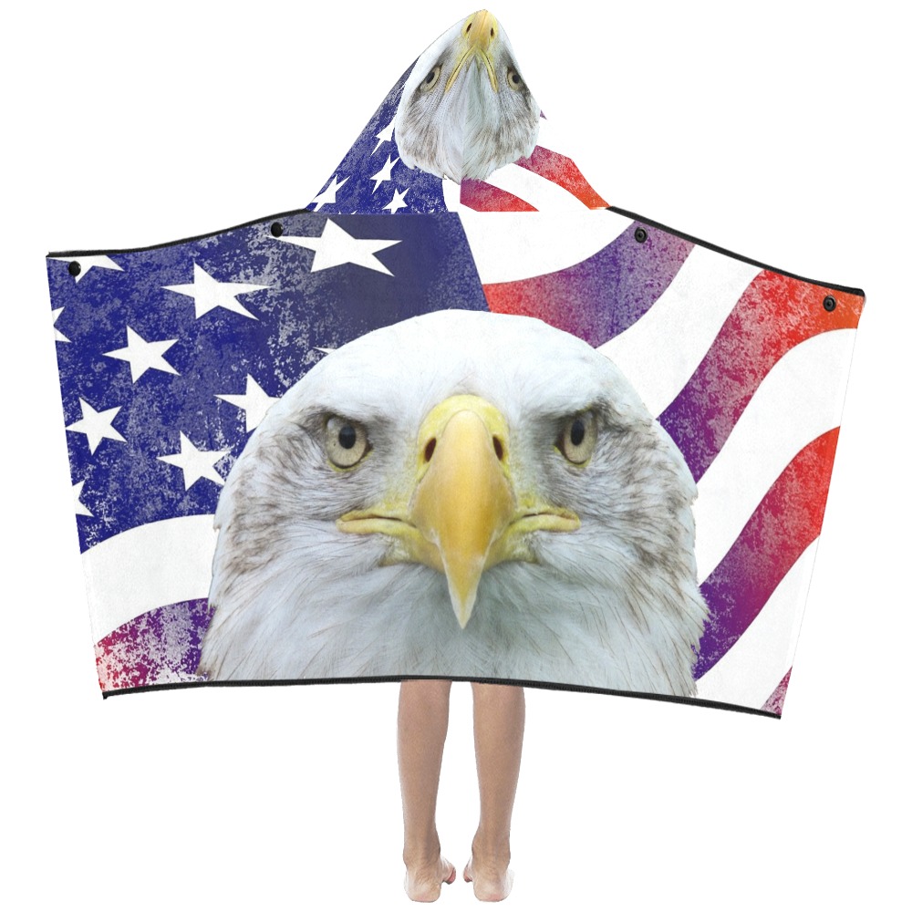 American Flag and Bald Eagle Kids' Hooded Bath Towels