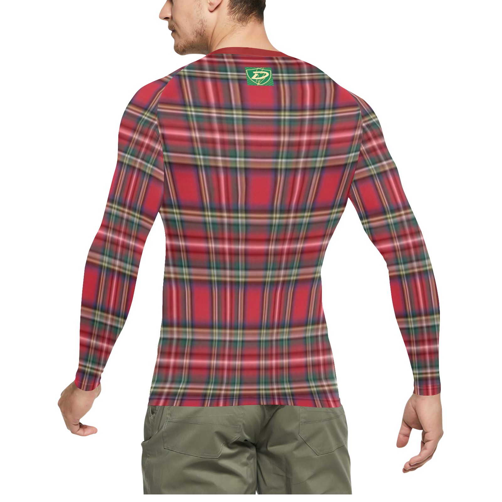DIONIO - Red Plaid Long Sleeve Swim Shirt (Shield Logo) Men's Long Sleeve Swim Shirt (Model S39)