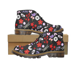 Black, Red, Pink, Purple, Dragonflies, Butterfly and Flowers Design Women's Canvas Chukka Boots (Model 2402-1)