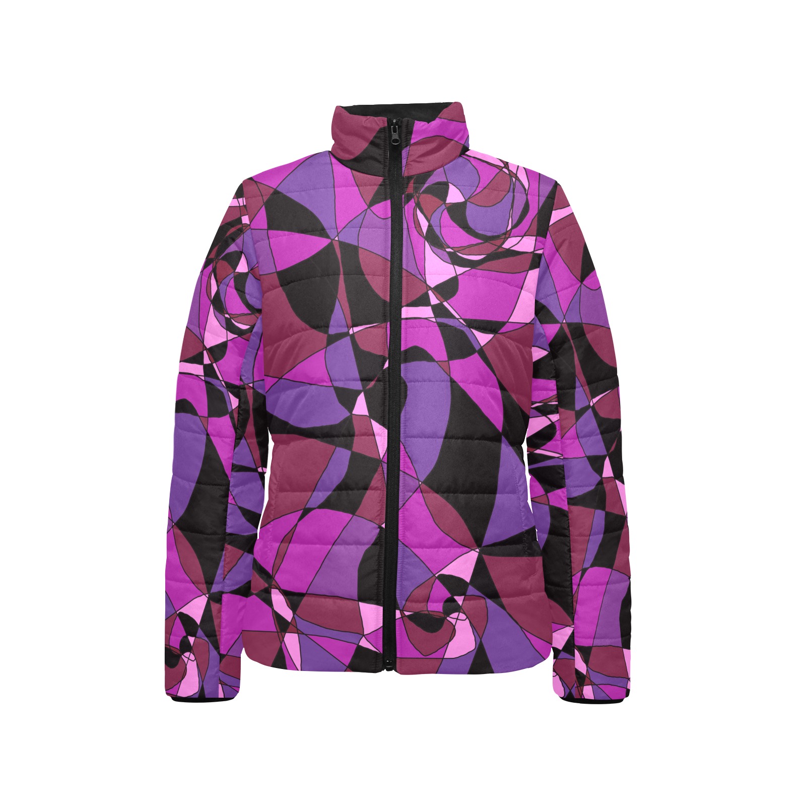 Abstract Design #6 Women's Stand Collar Padded Jacket (Model H41)