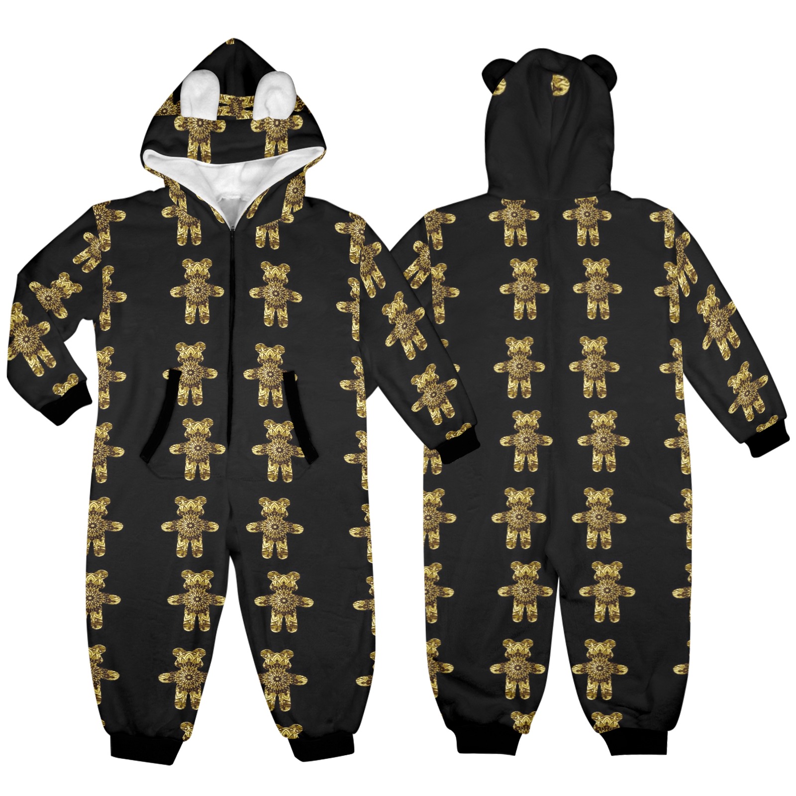 nounours 1h One-Piece Zip up Hooded Pajamas for Little Kids