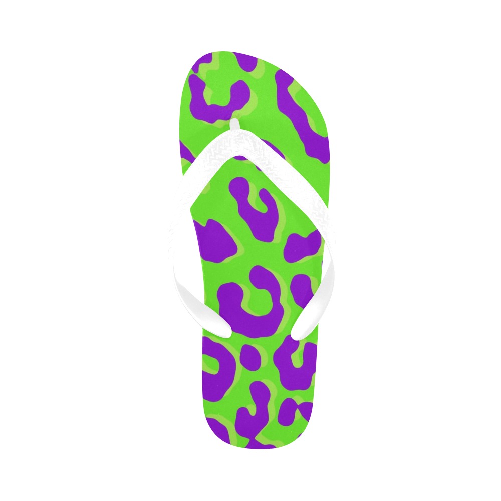 Leopard Print Green Purple Flip Flops for Men/Women (Model 040)