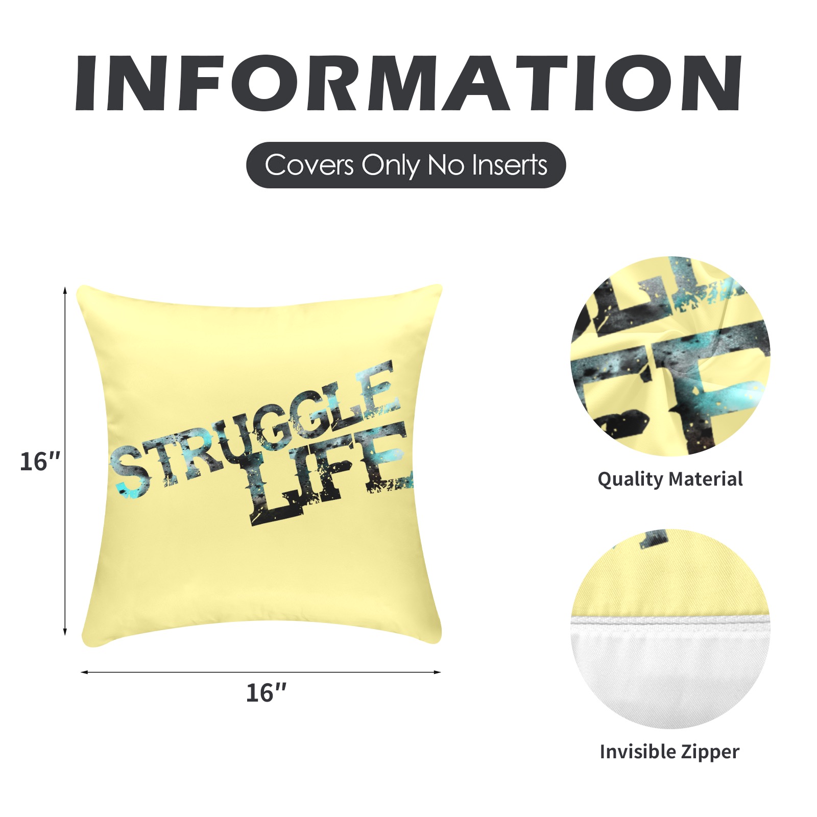 Struggle Life Yellow Peach Skin Pillowcase 16"x16" (One Side&Pack of 2)