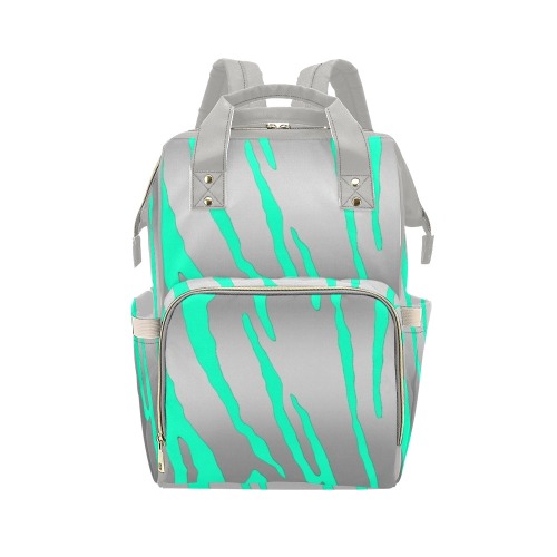 Silver Tiger Stripes Aqua Multi-Function Diaper Backpack/Diaper Bag (Model 1688)