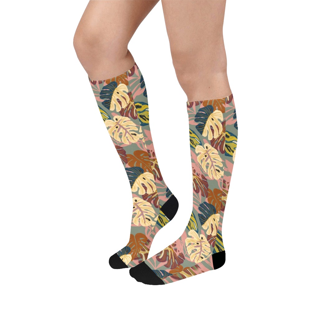 Modern leaves tropical K Over-The-Calf Socks