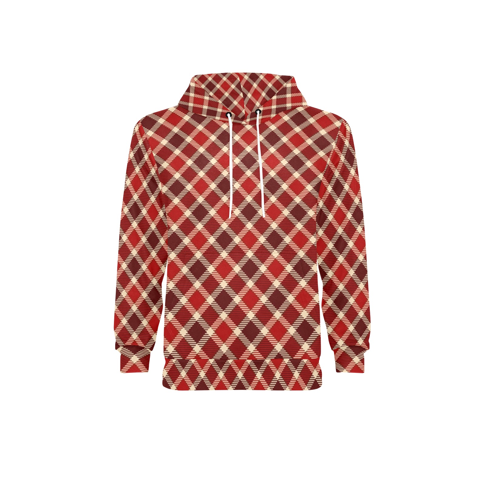 Burgundy Red Plaid Men's Long Sleeve Fleece Hoodie (Model H55)