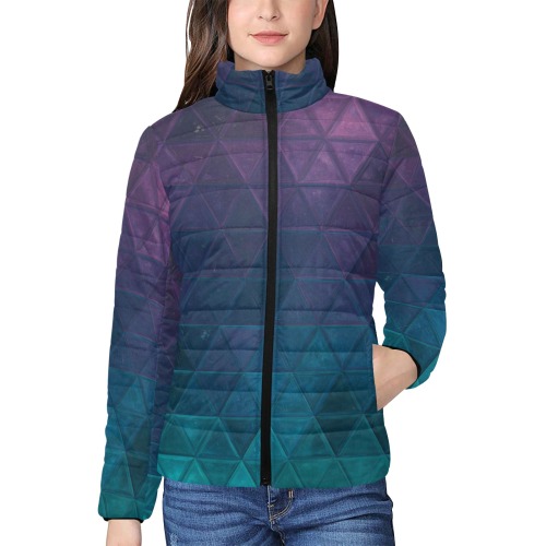 mosaic triangle 21 Women's Stand Collar Padded Jacket (Model H41)