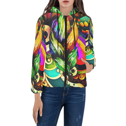 Mardi Gras Colorful New Orleans Women's Padded Hooded Jacket (Model H46)