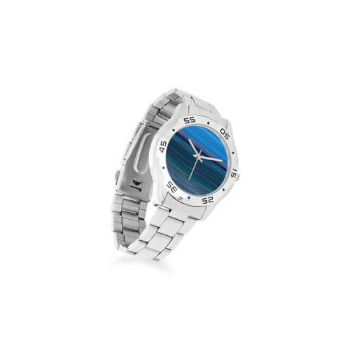 Abstract Blue Horizontal Stripes Men's Stainless Steel Analog Watch(Model 108)